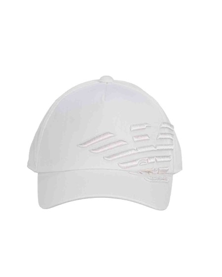 Shop EMPORIO ARMANI  Cappello: Emporio Armani cappello baseball beachwear con ricamo aquila a rilievo.
Colore: bianco.
Cotone.
Ricamo logo.
Visiera rigida.
Composizione: 100% cotone.
Made in China.. 627470 4R583-01713